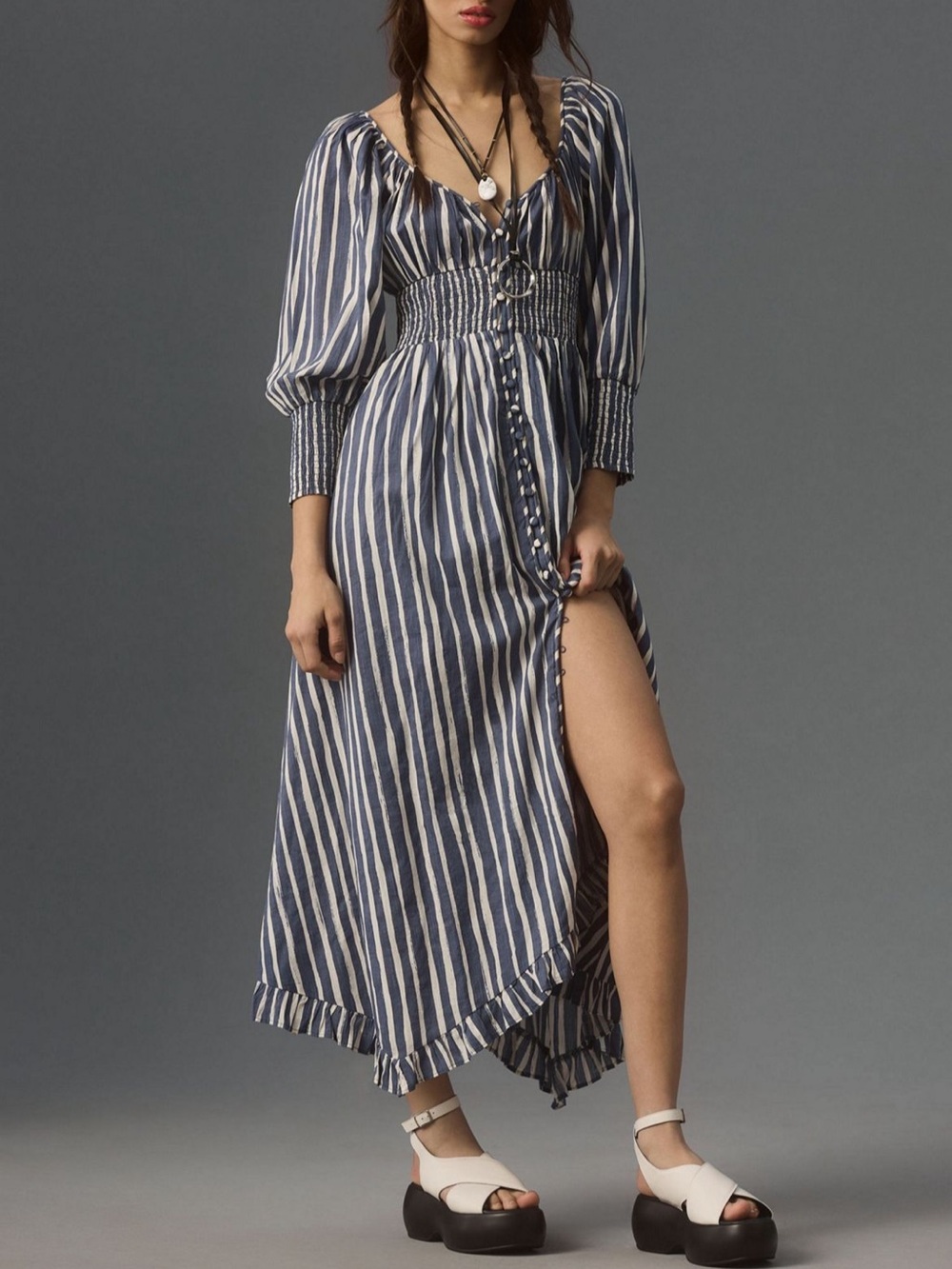 Long-Sleeve Sweetheart Midi Dress